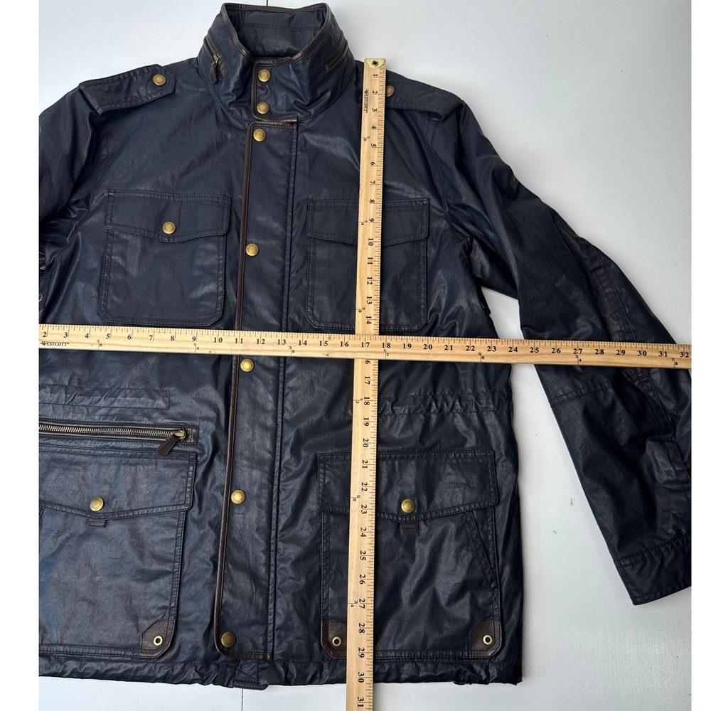 Coach Mens Wyatt Jacket Field Cargo Navy Blue Coated Cotton Quilted Large L - Picture 12 of 16